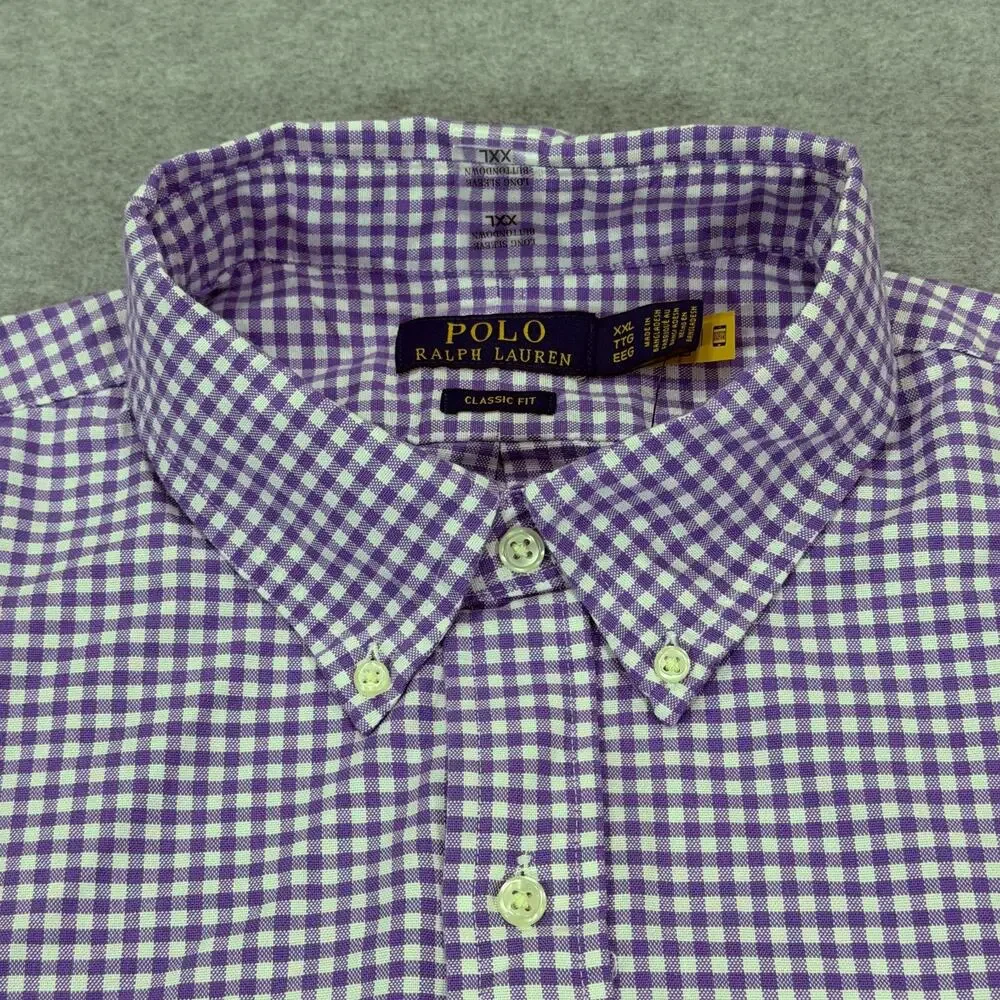 Polo Ralph Lauren Classic Fit Gingham Oxford Shirt Mens XXL Purple White NWT
